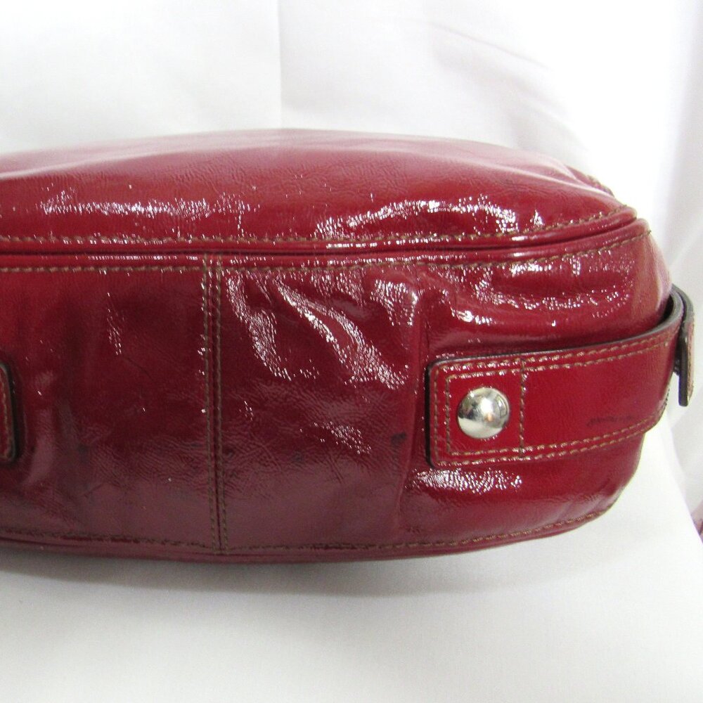 COACH ZOE EDITORIAL BAG XL  12 x 14 x 4 Burgundy Red Patent Leather Shoulder Bag - Picture 11 of 11